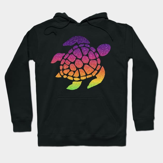 Bright Rainbow Ombre Faux Glitter Turtle Hoodie by Felicity-K